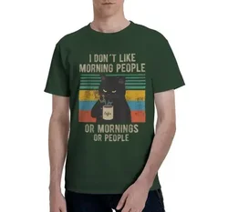 I Hate Morning People and Mornings and People Coffee Cat T-Shirt Graphic T Shirts for Men Women Teens Casual Cotton Daily