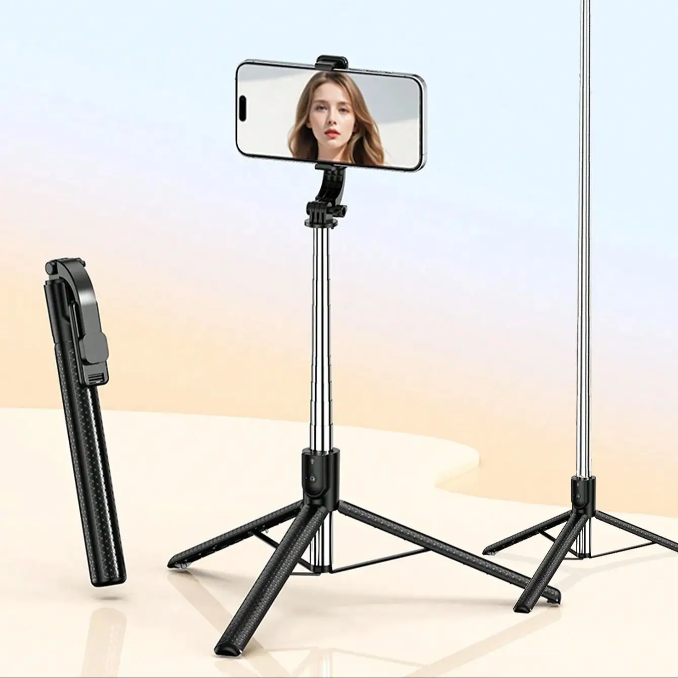 67-Zoll-Selfie-Stick mit verstärktem Stativ, multifunktionales, ausziehbares, tragbares Handy-Stativ mit Fernbedienung – Detail 4
