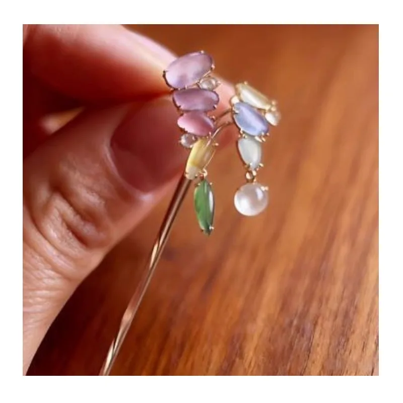 

Embellished with Imitation Jade Hairpin Hanfu Cheongsam Bride Versatile Headdress Single Hairpin Disc Hair Classical Ethnic Styl