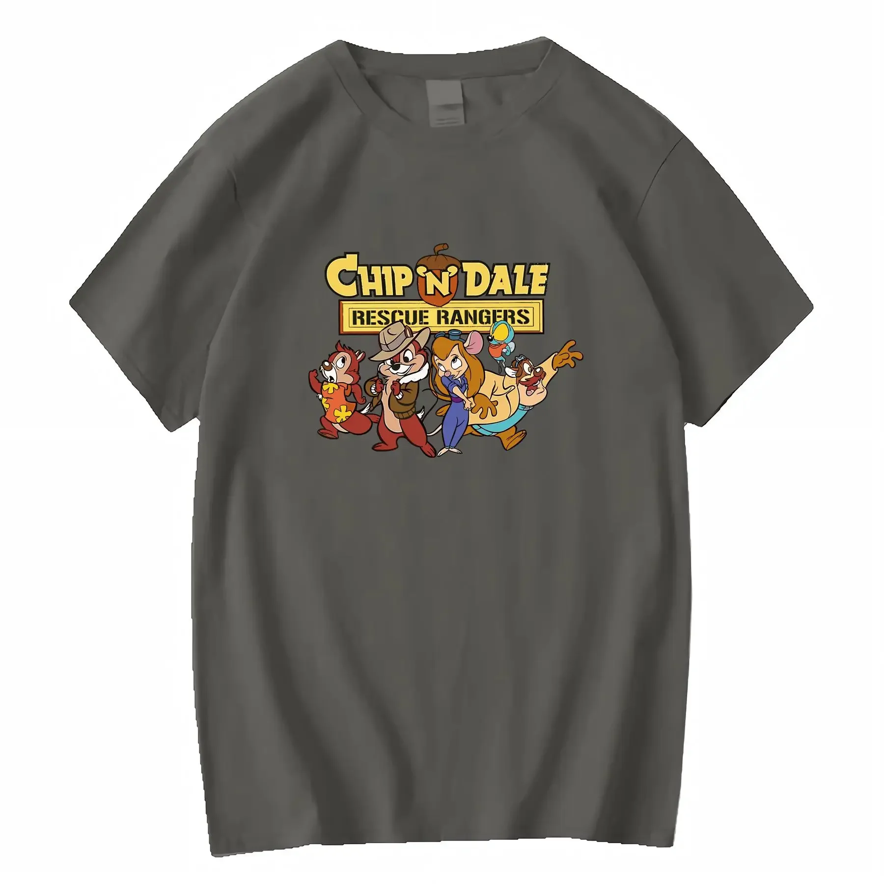 تي شيرت نسائي من Chip 'n' Dale Rescue Rangers تي شيرت ناعم من الفسكوز برقبة دائرية للربيع والصيف والخريف والسفر عتيق مغسول للجنسين #4