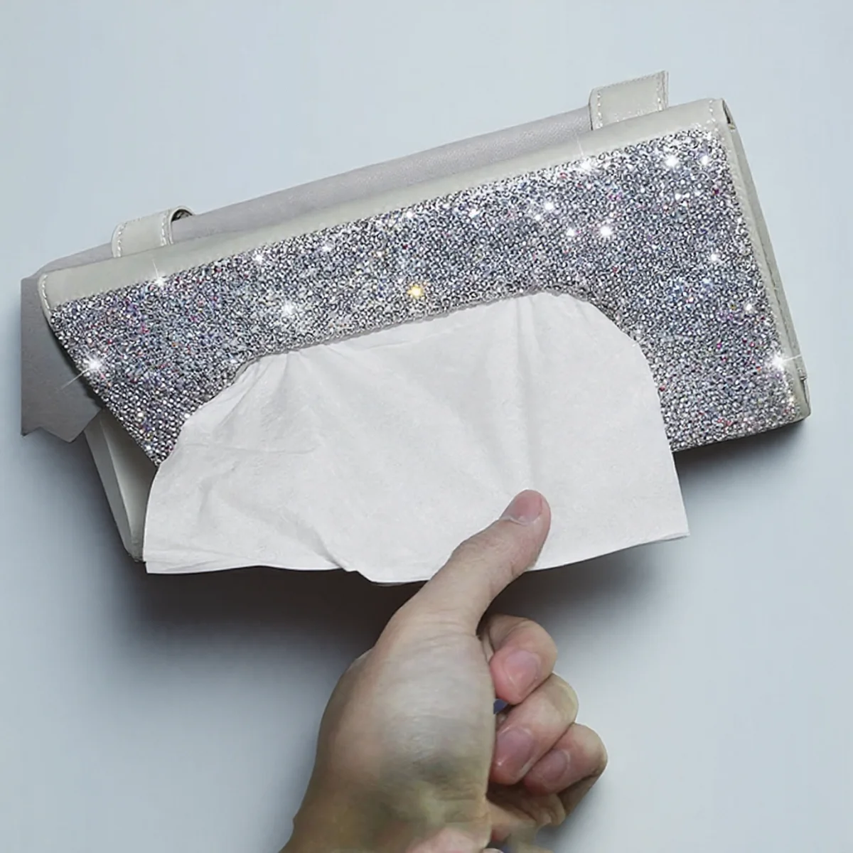 

Luxury PU Leather Car Sun Visor Tissue Box Holder Crystal Sparkling Paper Towel Cover Seat Back Storage Organizer