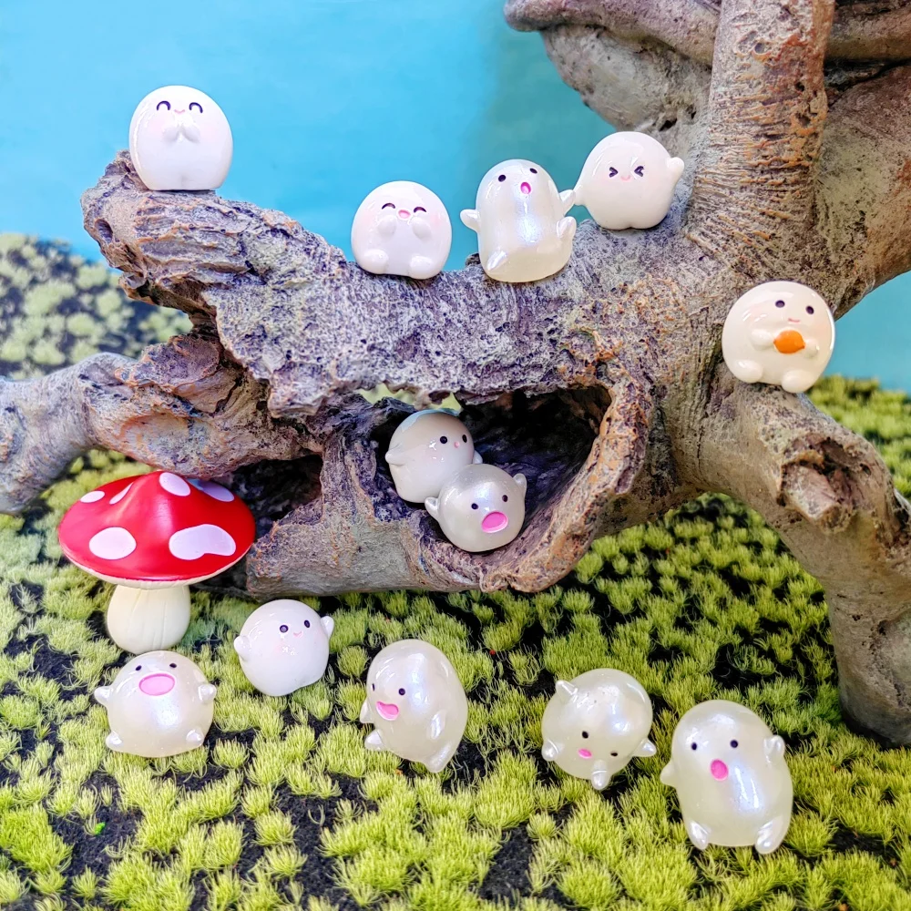 6pc Funny Cute Round White Elf Resin Craft Miniature Figure Tiny for Bonsai Microlandscape Fairy Garden Decor
