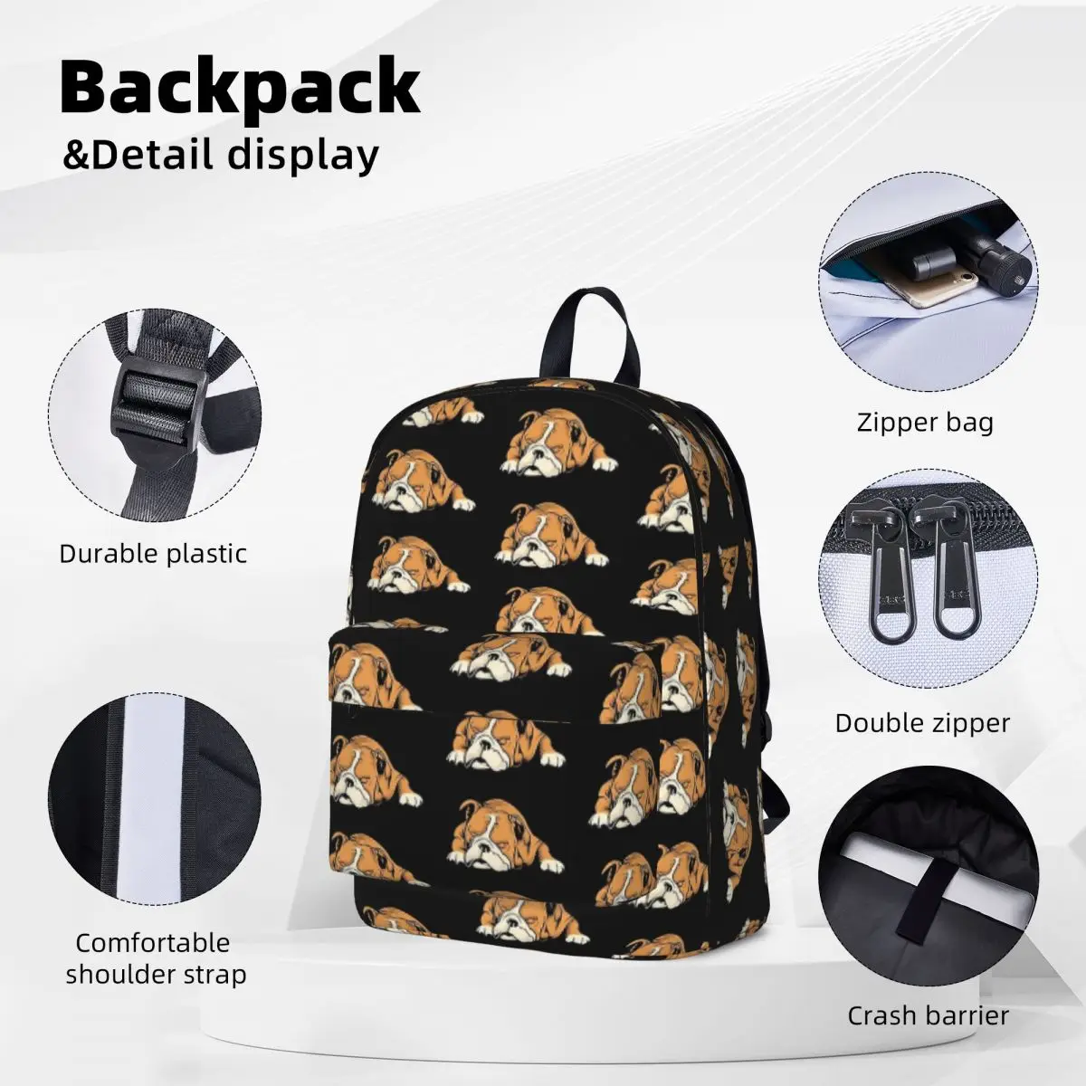 English Bulldog Backpack Boy Girl Bookbag Children School Bags Cartoon Kids Rucksack Travel Rucksack Shoulder Bag Large Capacity