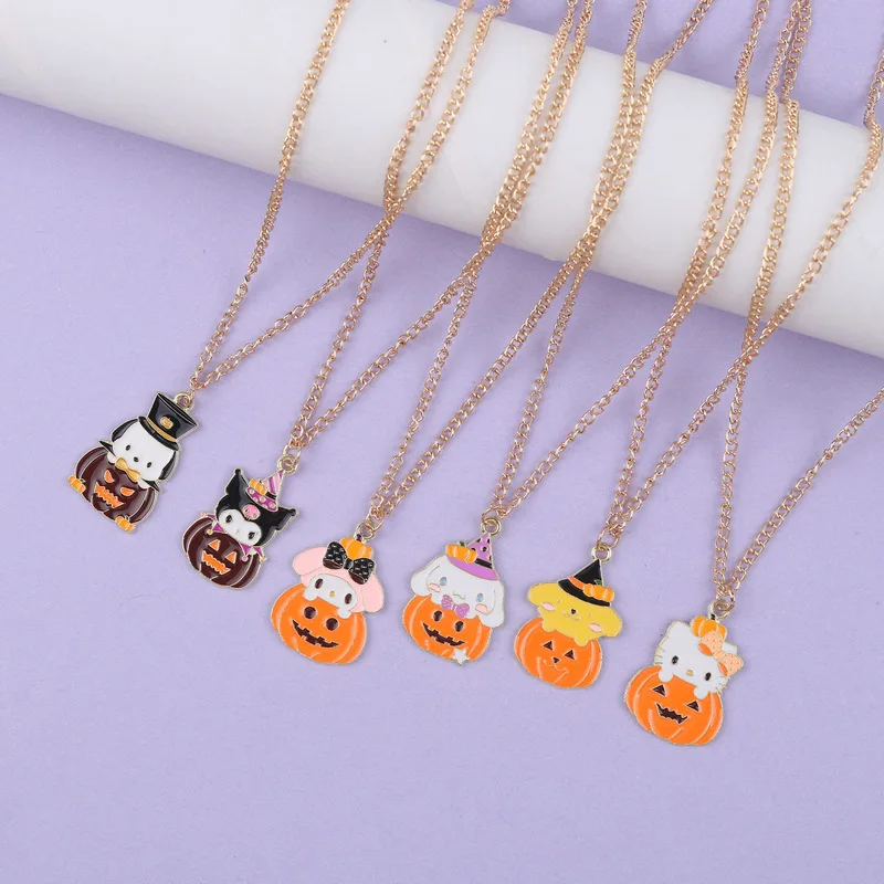 

Sanrio Hello Kitty Kuromi Pumpkin Necklace Cartoon Cute Clavicle Chain Cinnamon Dog Kuromi Pendant Necklace Halloween Gift