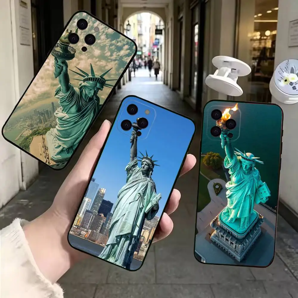 Statue of Liberty Black Soft Dustproof Cell Phone Case For iPhone 11,12,13,14,15,16,17,16E Pro Max Mini Air Plus
