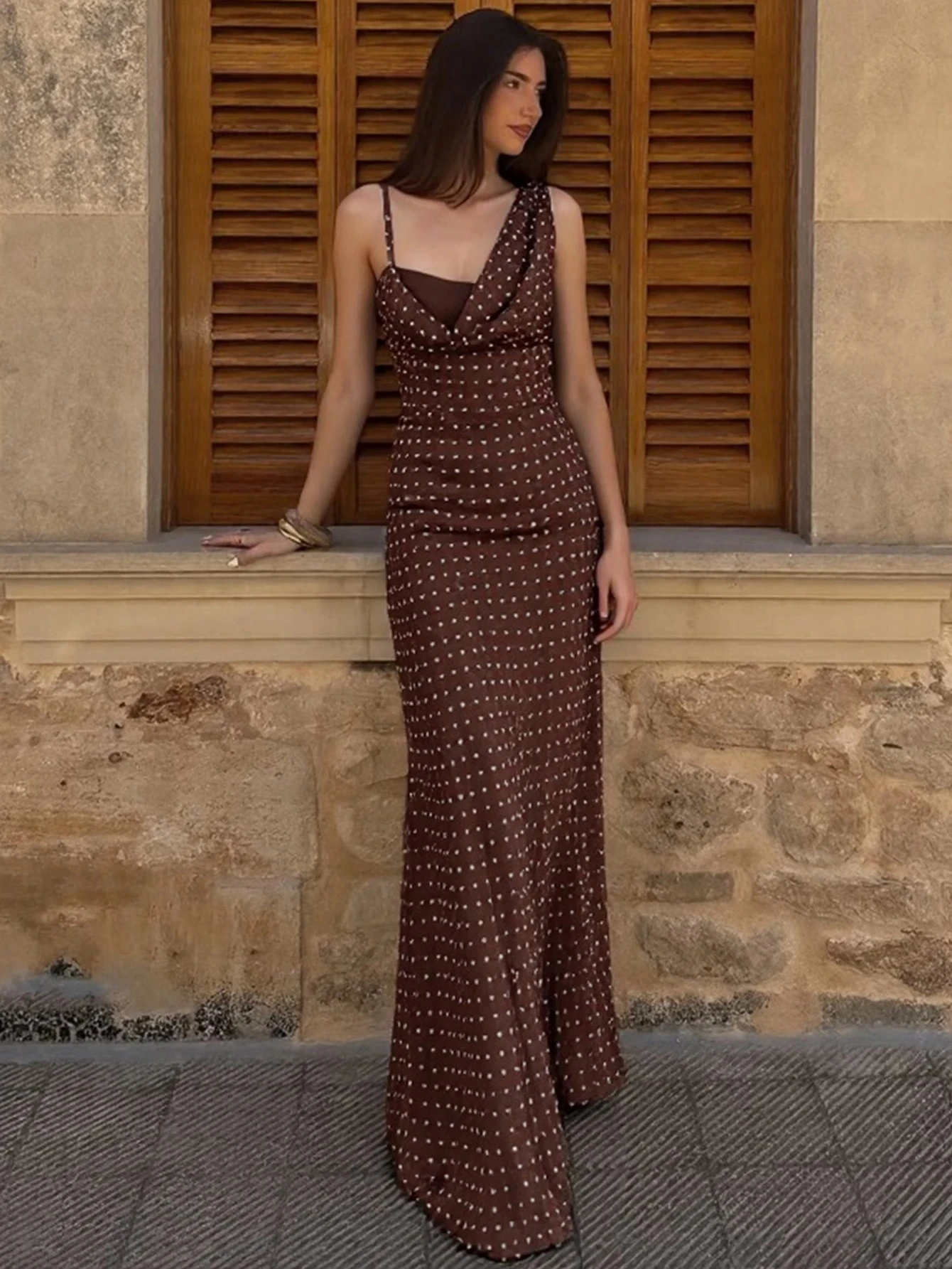 Sommer Neueste Mode Ärmelloses Backless Polka Dot Mesh Langes Kleid Frauen Sexy Elegante Kleidung Party Club Prom Outfit