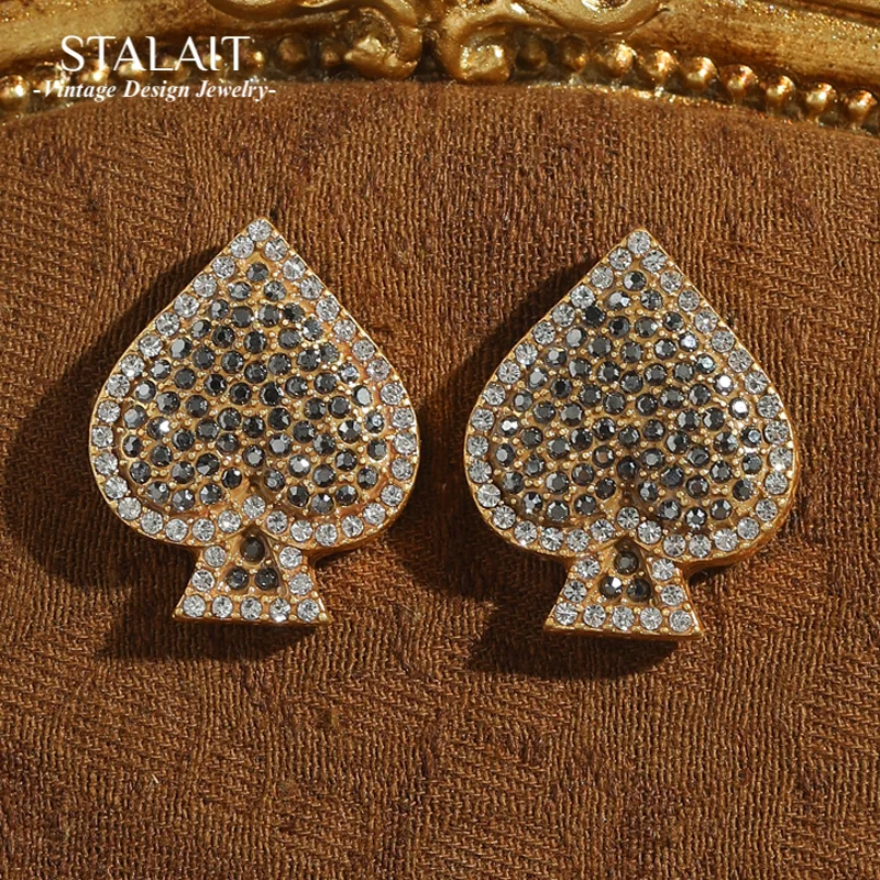 

Vintage Poker Spades Rhinestones Studs Earrings For Woman Luxury Quality Jewelry Gold Color High Brand Accessories 2025 Trend