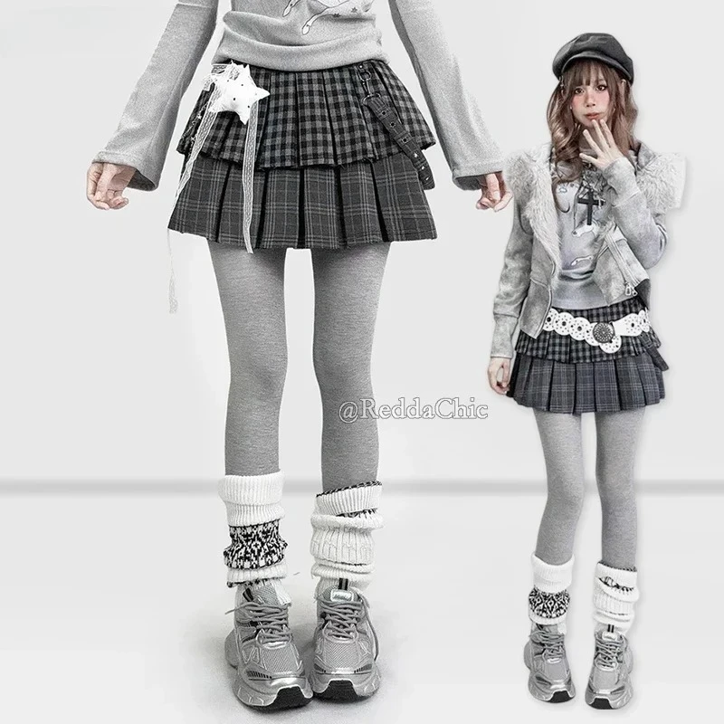 IMU Plaid Tweed Mini Skirt Women Acubi Fashion Low Rise Layered Ruffle Puffy Cake Skirt Grunge E-girl Vintage Clothing