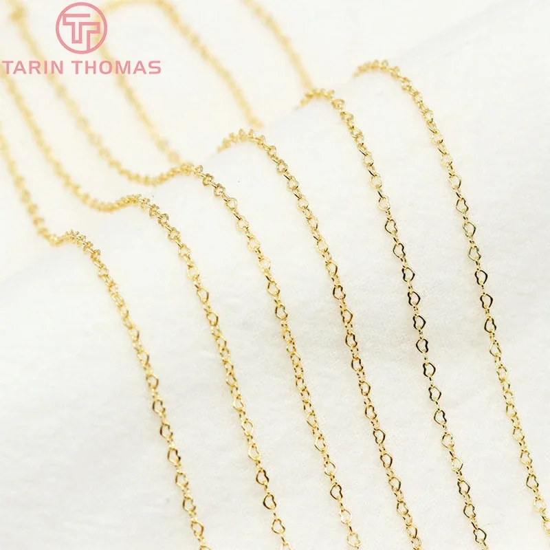 (4266)1 Meter Chain Link 1.5x1.9MM 24K Gold Color Brass Heart Necklace Chains High Quality Diy Jewelry Findings Accessories