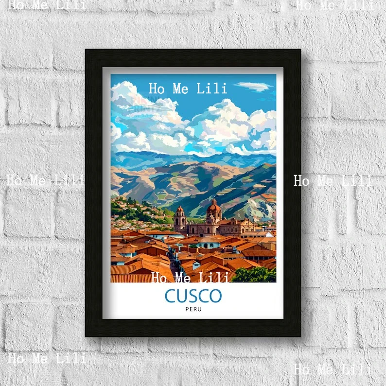 Cusco Peru Travel Print Ancient Inca Capital Art Andean Cityscape Poster Peruvian Culture Wall Decor Sacred Valley Illustration