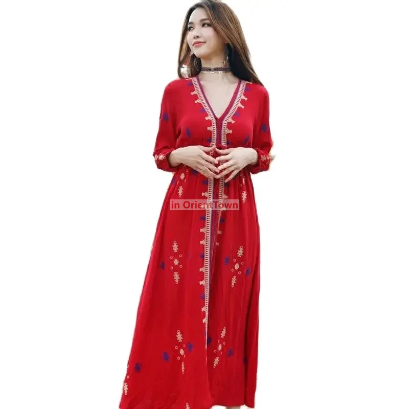 Sari India Women Clothing National Embroidered Dress Cotton Pakistan Style Costume Indian Top Long  Blouse