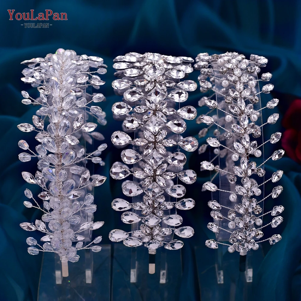 YouLaPan HP354 aro de cristal plateado para la cabeza, tocado nupcial para mujer, Tiara nupcial, tocado de boda, diadema de diamantes de imitación, joyería para el cabello