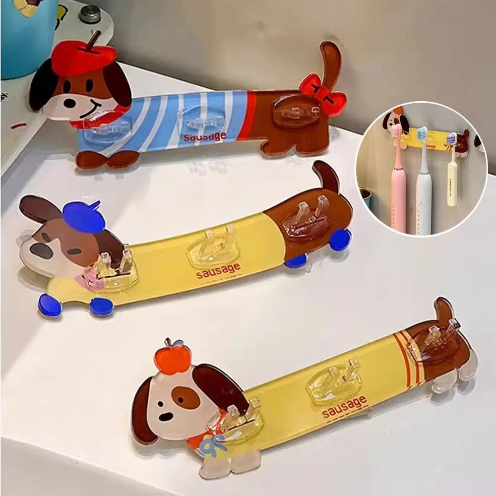 

Dopamine Dachshund Toothbrush Holder Waterproof Non-slip Cartoon Bathroom Hook Multi-purpose Easy To Install Plug Storage Shelf