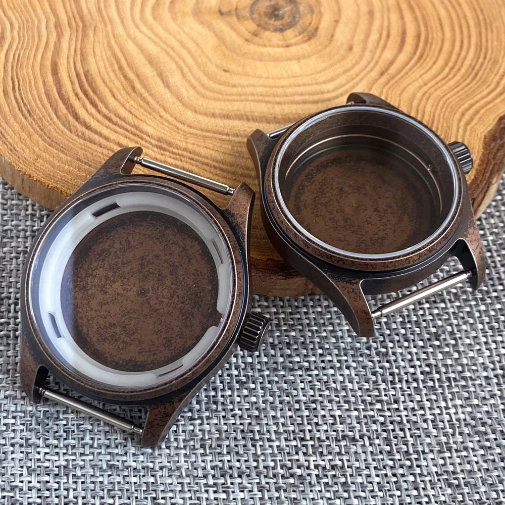 

36mm/39mm Distress Electroplated antique copper vintage pilot watch case 10atm 316L steel glass black