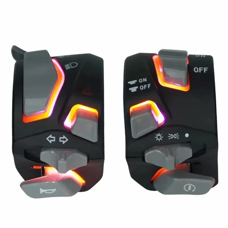 AB56-Motorcycle Multi-Function Handlebar Switch 7/8In 22Mm With LED For Signal, Horn, And Flash Light