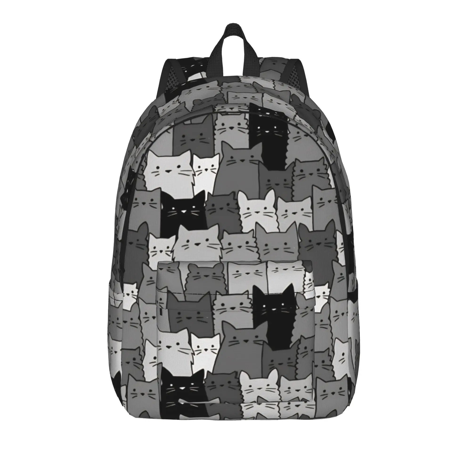 Silent Cats Monochromatic  Cool Backpack Durable Student Hiking Travel Cats Pattern Daypack Laptop Computer Shoulder Bag