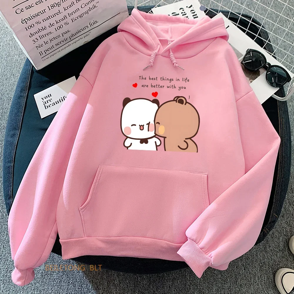 Panda Bear Bubu Dudu Love Heart Sweatshirts Women/Men Clothing Casual Long Sleeve Kawaii Printing Pullovers for Winter plussize