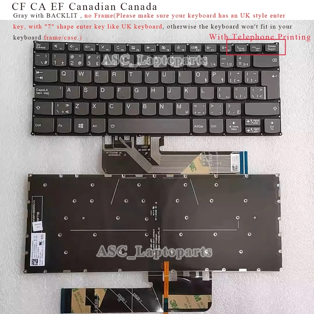 Teclado Francés Canadiense para Lenovo YOGA 530-14IKB 530-14ARR 730-13IKB 730-13IWL 730-15IKB 730-15IWL S340-13 S340-13IML Retroiluminado