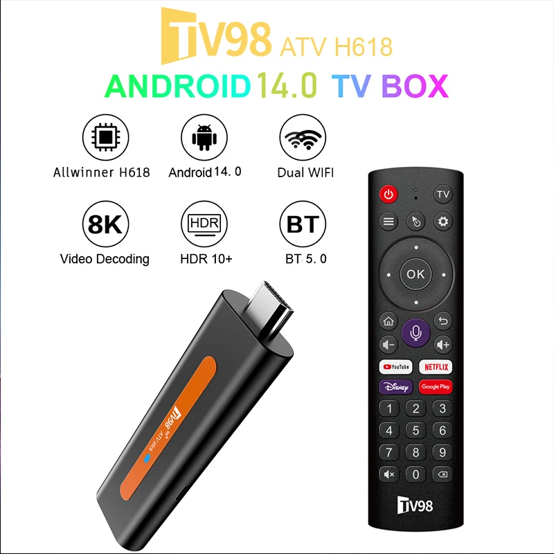 H618 1080P HD TV box TV98 ATV Smart TV stick Android14 2.4/5G WiFi TV Receiver for Google YouTube Netflix Media Player #6