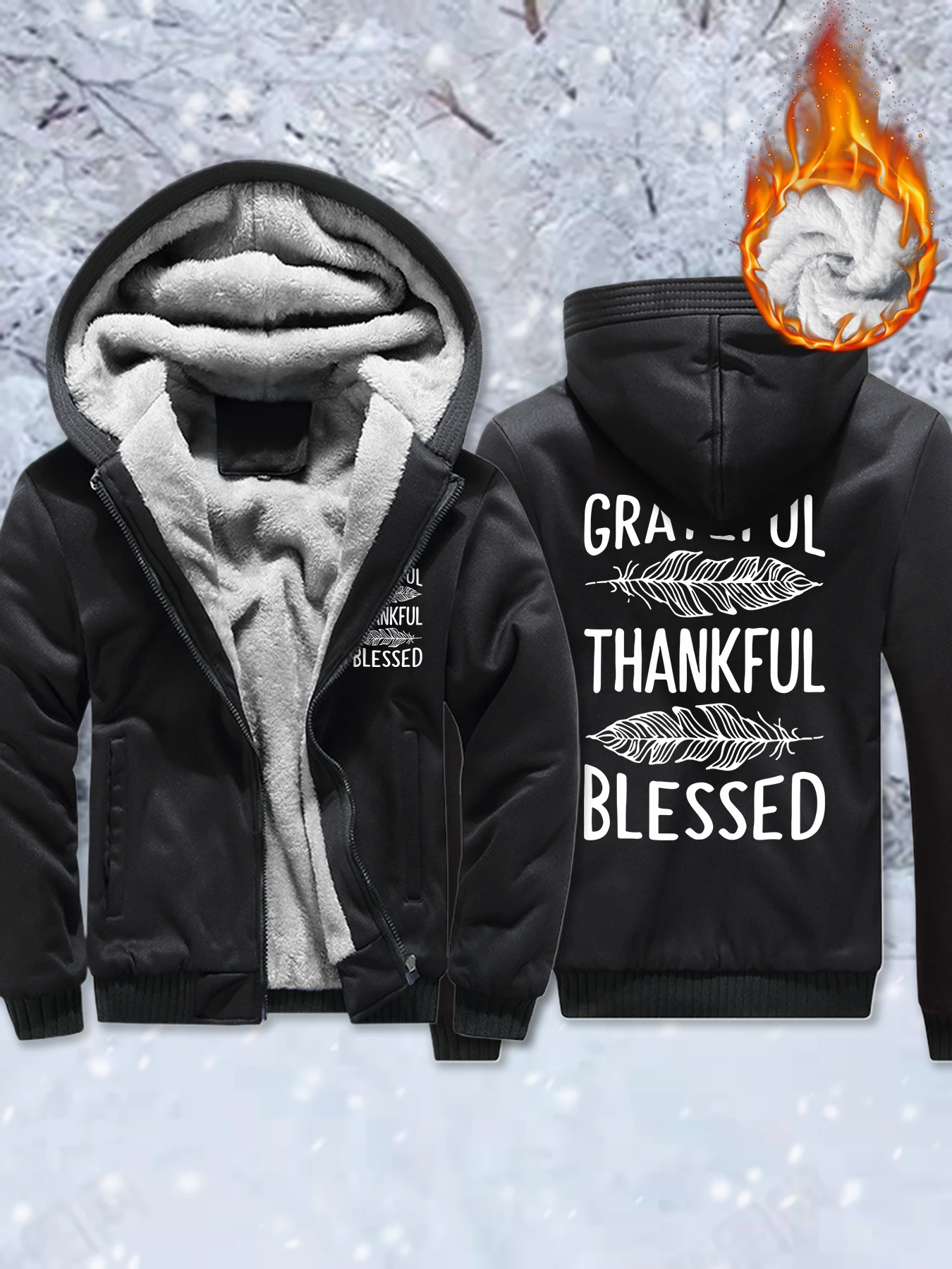 

Greateful Thankful Blessed Prints Thicken Jackets Men Camouflage Fleece Coats Winter Oversized Sportswear Soft Zipper Clothes