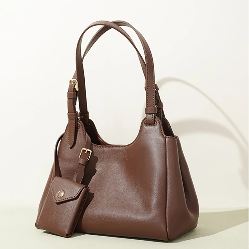 Early Spring Genuine Leather Bucket Bag Handheld Crossbody Shoulder Pack Women Fashion Versatile Convertible Underarm Charm Bag