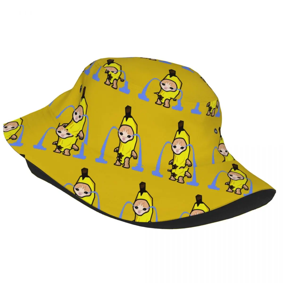 Unisex Banana Cat Cry Bob Hat Merchandise Travel Headwear Cute Animal Bucket Hat Fishing Caps for Outdoor Sport