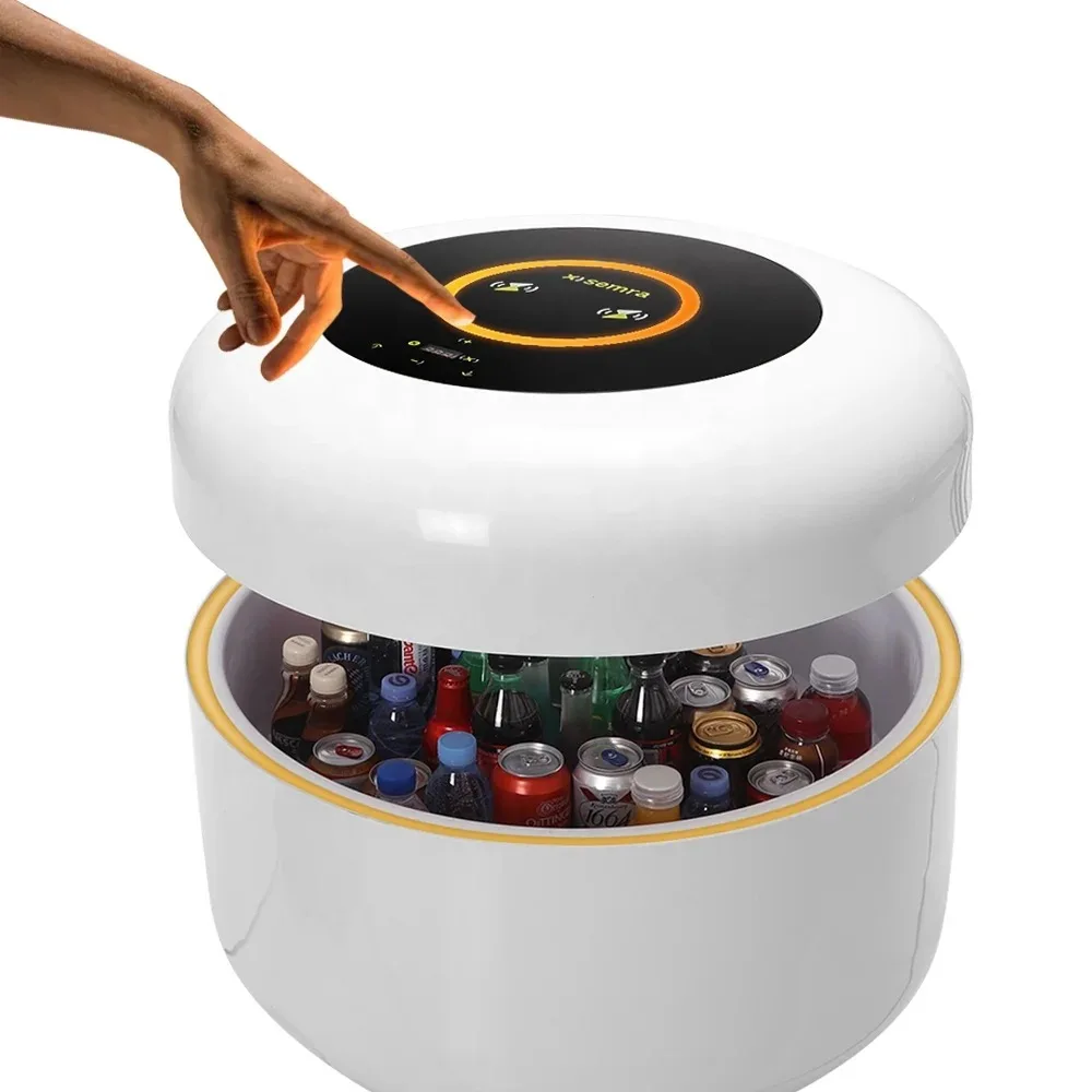 Portable Smart Camping Coffee Table with Bluetooth Speaker Wireless Charging Mini Fridge and Composite Circular Design