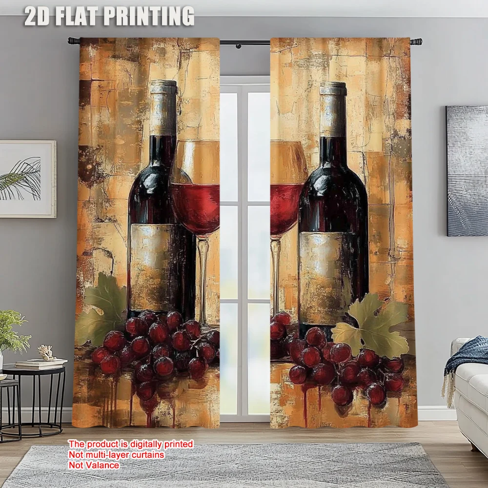 

2pc, Window Treatment Curtains Red Wine Grapes Durable 100% Polyester Fabric,Without Electricity Party Decorations for Indoor