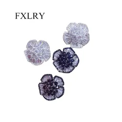 FXLRY French Ladies Style Earrings Retro Hollow Camellia Cubic Zirconia Earrings Valentine's Day Gift Accessories For Women