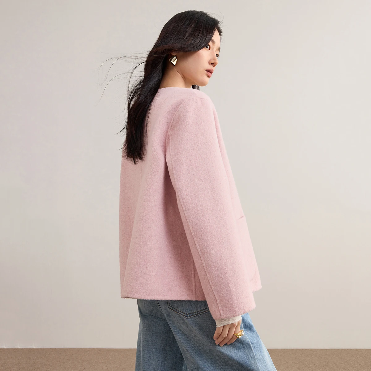 Dámská oboustranná bunda SENTUBILA z vlněné směsi, zimní 2025, výstřih do O, zapínání na knoflíky, termo, vícebarevný kabát W54OG8758 - náhled 2