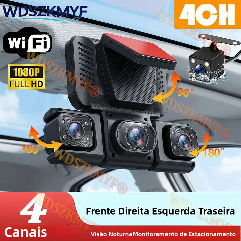 NOVO DVR Automotivo com 4 Lentes, Gravador de Vídeo 360 Graus 1080P, Câmera de Painel 4 Canais, Câmera Frontal, Lateral Direita, Lateral Esquerda e Câmera de Ré, Acessório Automotivo