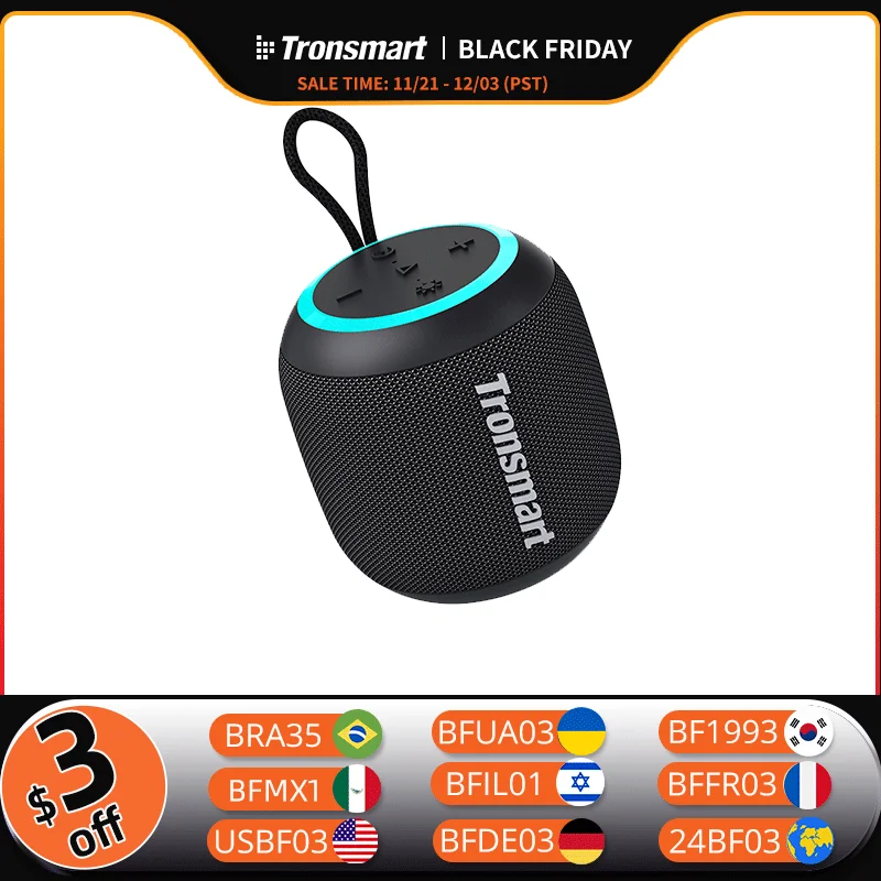 Tronsmart T7 Mini Portable Speaker TWS Bluetooth 5.3 Speaker with Balanced Bass, IPX7 Waterproof,  LED Modes for Outdoor