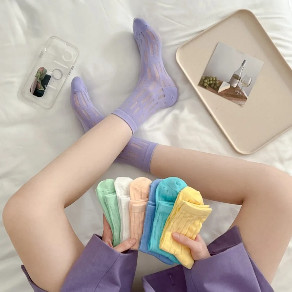 

Sweat Absorption Thin Cotton Candy Color Short Version Breathable Hollow Out Socks Women's Socks Summer Hosiery Japanese Style