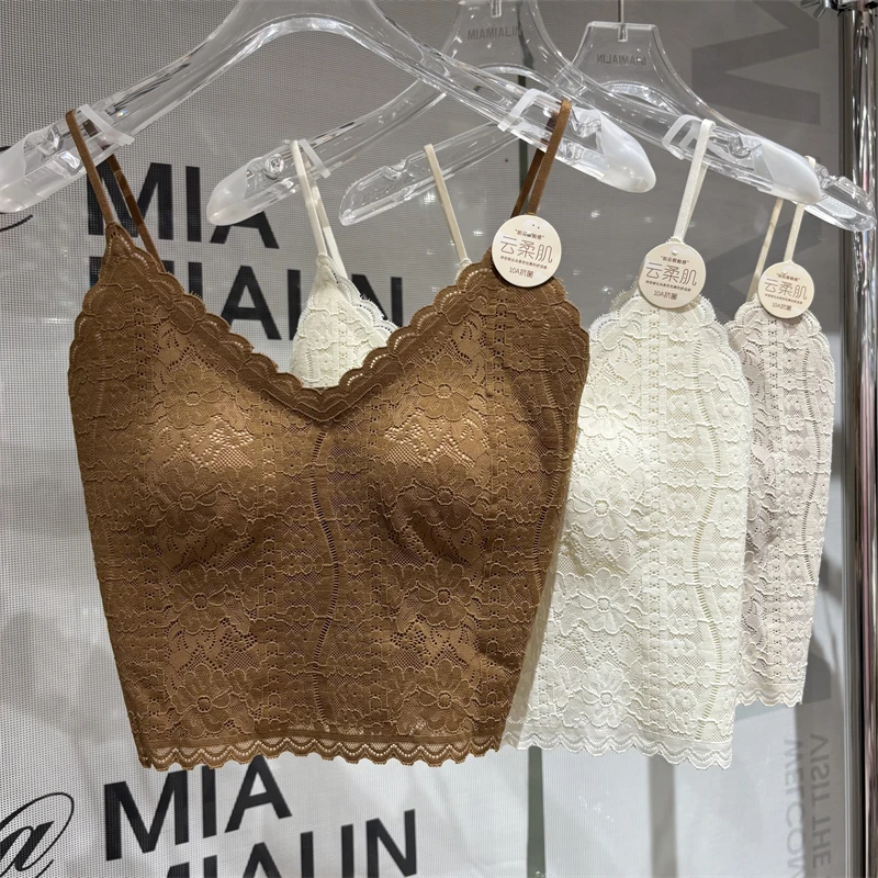 Tagkita Sexy Lace Fixed Inteated Sl Brtte Gathered Breathable Underwear Strap Daily Wear ort Length Thin Model