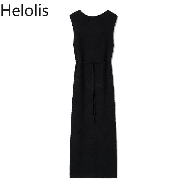 

Helolis Silk Knitted Vest Skirt for Women 2025 Autumn and Winter Jacquard Sleeveless Dress