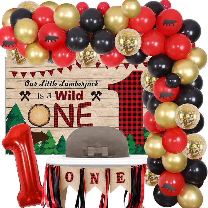 Sursurprise Lumberjack First Birthday Decorations Camping Balloon Garland Kit Wild One Backdrop Bear 1st Birthday Party Supplies