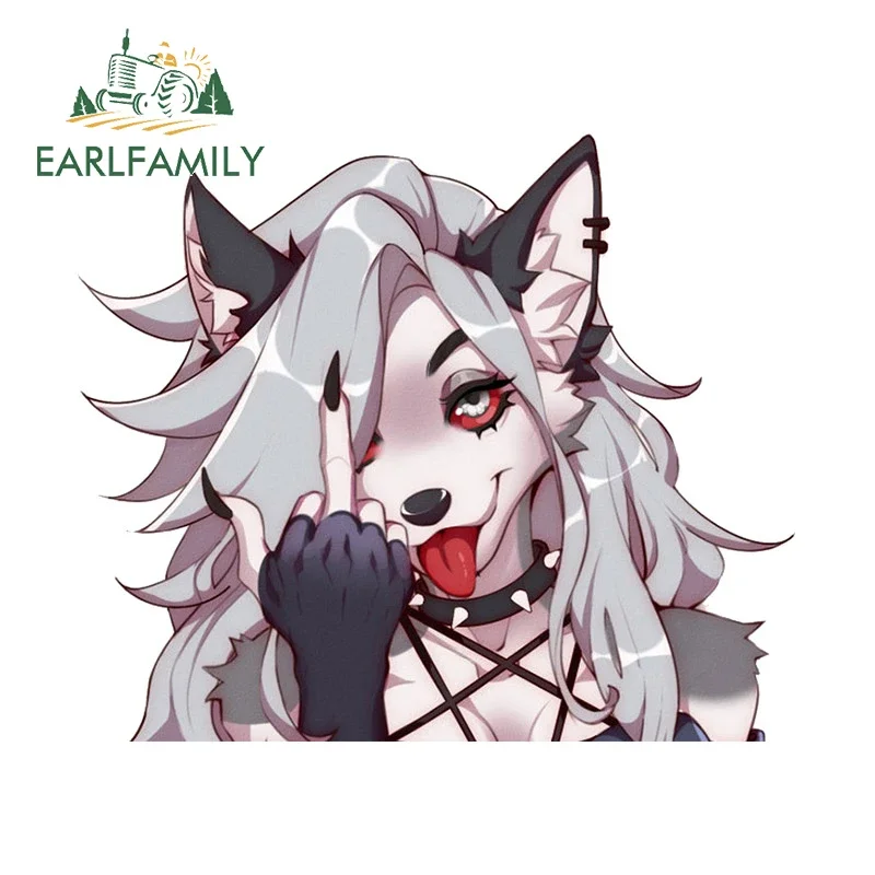 

EARLFAMILY 13cm x 11.0cm for Loona Middle Finger Helluva Boss Car Stickers Vinyl Decal Sunscreen Motorcycle Graphics Car Goods
