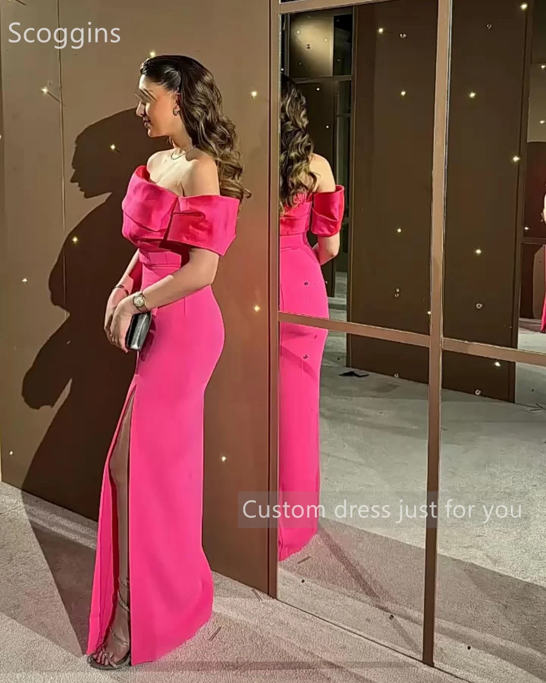 Scoggins  فساتين سهرة Column Off-The-Shoulder Neckline Floor-Length Short Sleeves Zipper Up Sleeveless Elegant Party Dresses