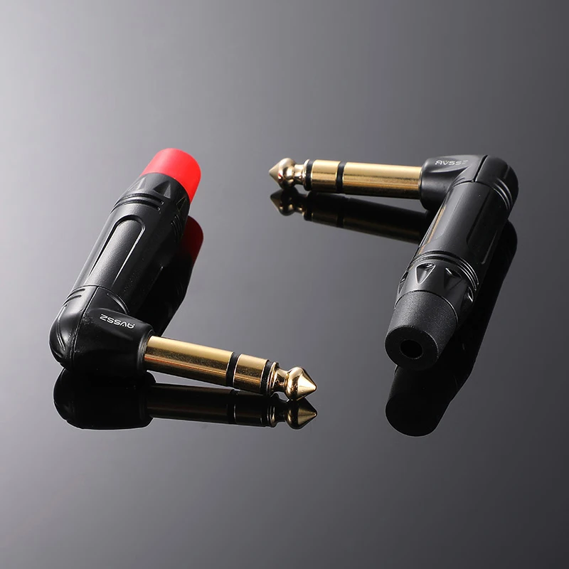 6.35Mm Audio Plug Jack 2/3-Core Rca Adapter Trs Dual Channel Gebalanceerde Luidspreker 6.35 Zwart/Rode Staart Mouw Rechte/Gebogen Pluggen