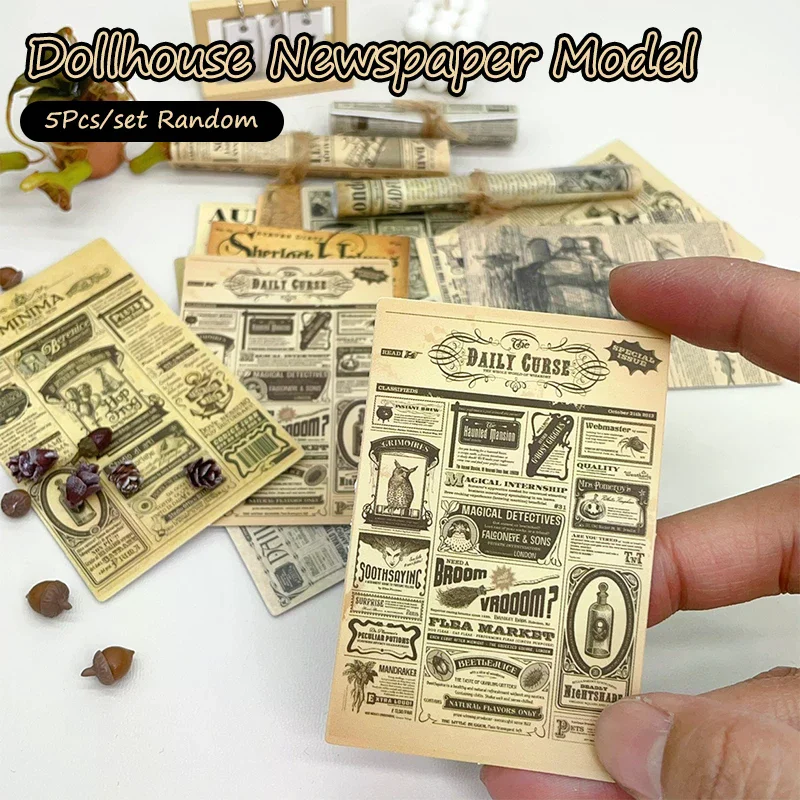 Home Decor Toy Random 5Pcs Dollhouse Miniature Kraft Paper Mini Retro Newspapers Newspaper Magazines And Periodicals Books Model