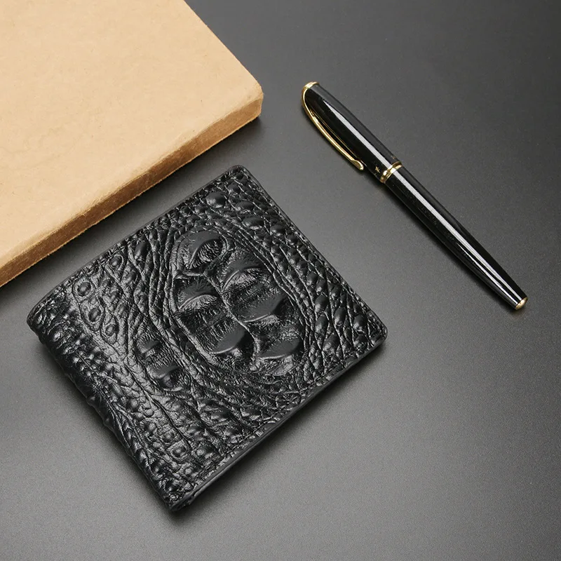 Men's Slim Leather Wallets Crocodile Pattern Business Front Pocket Wallet Bifold Stylish Short Extra Capacity Cardholder Wallet