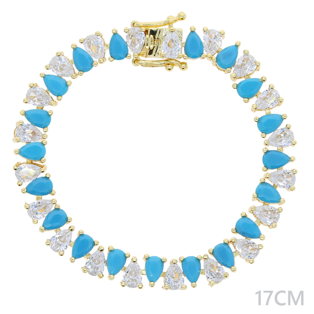 New Arrived Geometric Tear Water Drop Shaped White CZ Turquoise Tennis Chain Necklae Choker Luxury Engagement Women Girl Jewelry