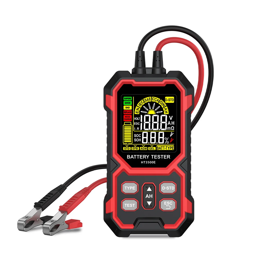 

HT3500E Automotive Battery Tester Digital LCD Display for 12V 24V Battery Voltage CCA and State of Charge Testing