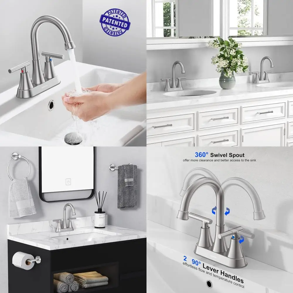 

2-Pack 4 Brushed Nickel 3-Hole Stainless Steel Lead-Free Centerset Bathroom Sink Faucet with Pop-Up Drain and Hoses