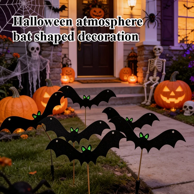 6-Pack Halloween Waterproof Felt Bat Yard Stakes Featuring Glowing Green Eyes, Spooky Lawn Sign Ornaments,Halloween Decorations