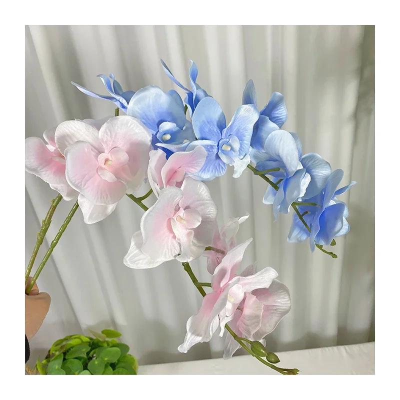 Colorful New Arrival Modern Decoration Artificial Flower 9 Heads Matte Moth Orchid