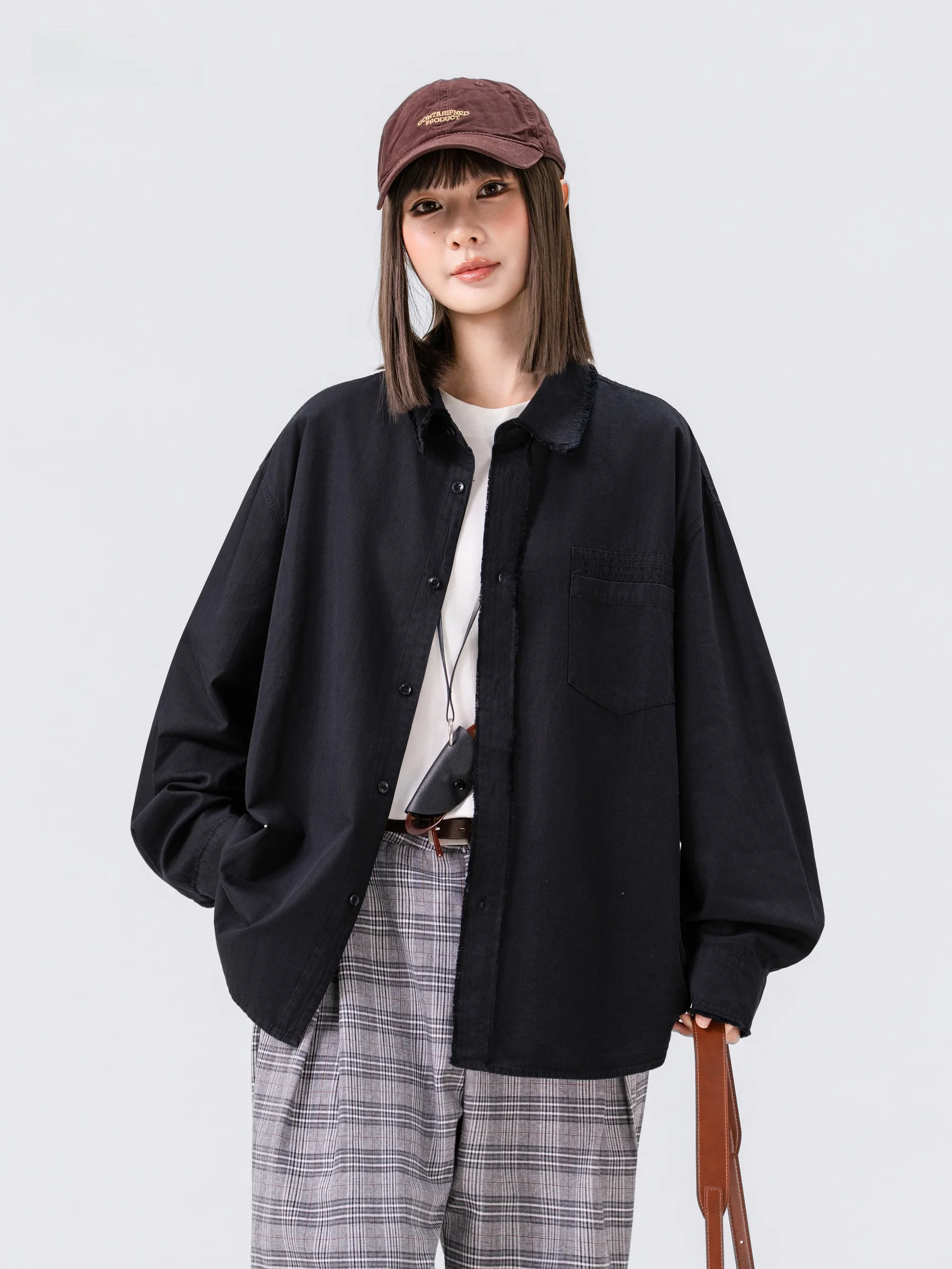 Loose Fit Long Sleeve Shirt Rilex Pure Color Button up Collar Workwear Jacket for Men And Women Autumn Season Casual Style