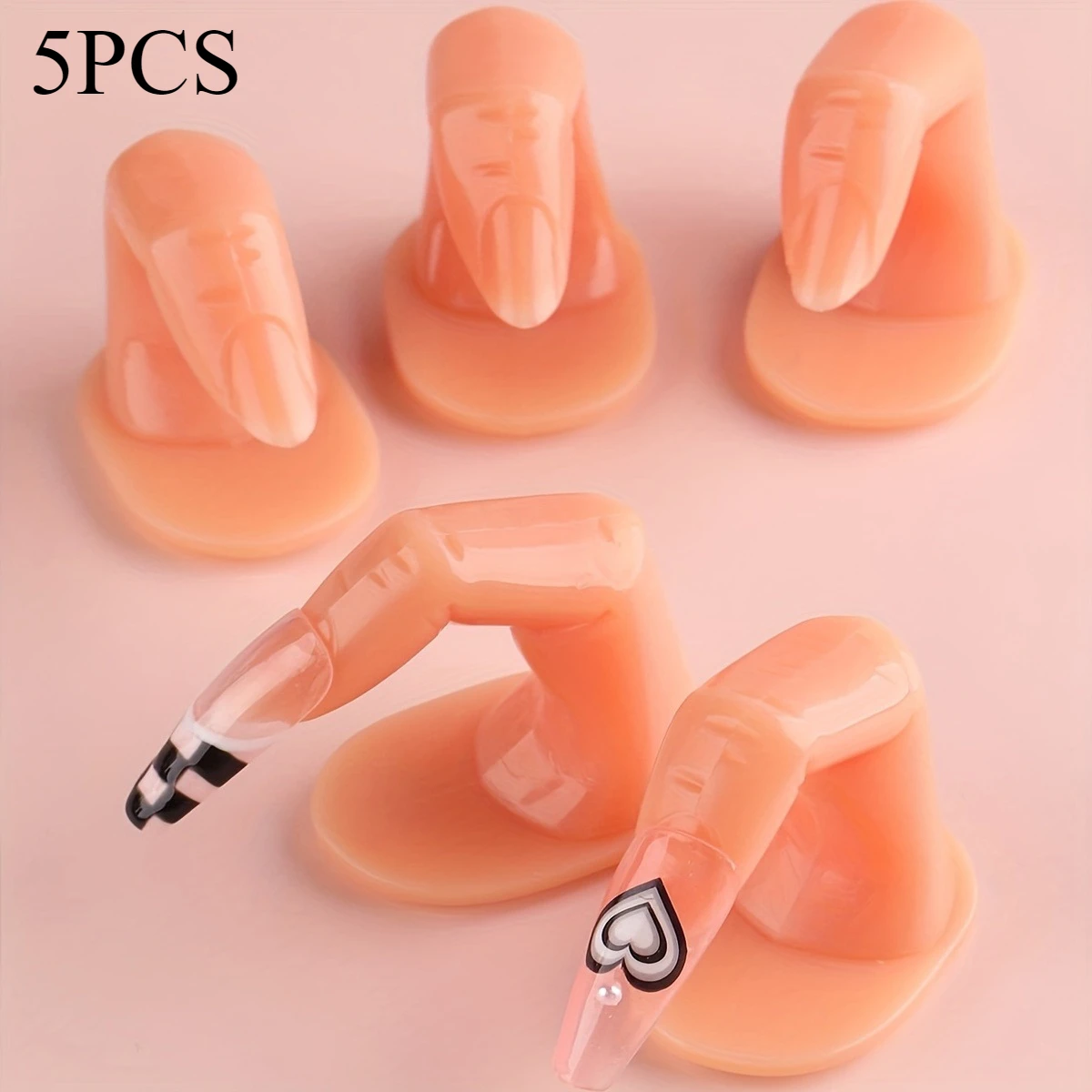 5Pcs Simulation Fingers Silicone Finger Manicure Training Display Tool For Nail Art Practice Flexible Soft Fake Hand Model