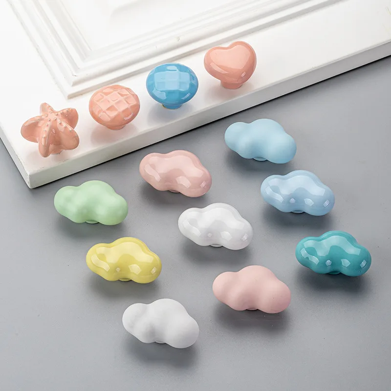 Light Luxury Nordic Cloud Ceramic Handles, Cute Matte Drawer Knobs for Kids Wardrobe Cabinet Bedroom Furniture