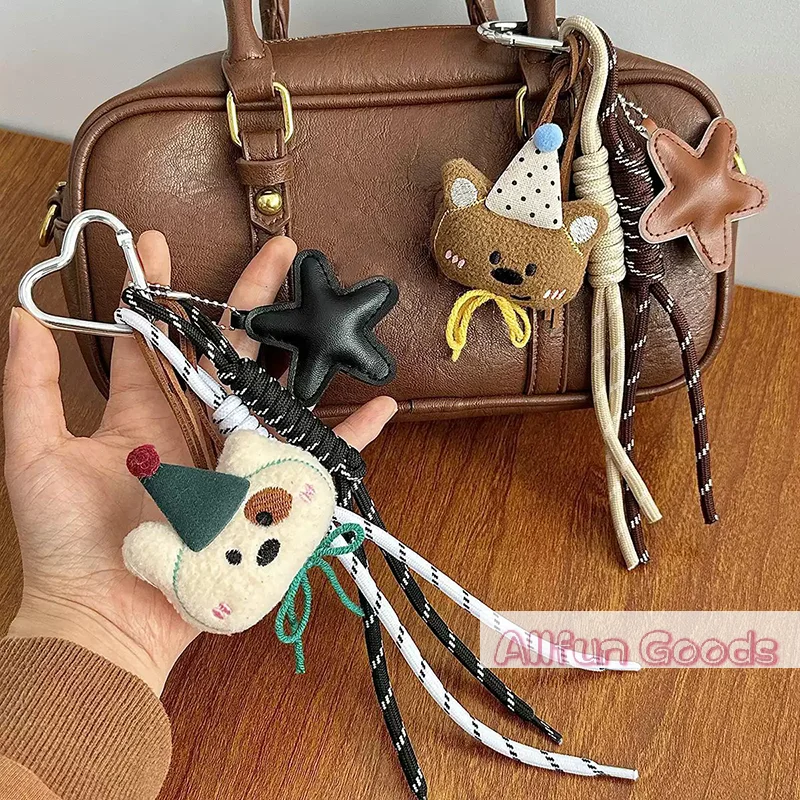 [TG835]Cute Plush Bear Bag Pendant Lovely Stuffed Animal Keyring Climbing Rope Keychain For Girls Backpack Hanging Decoration